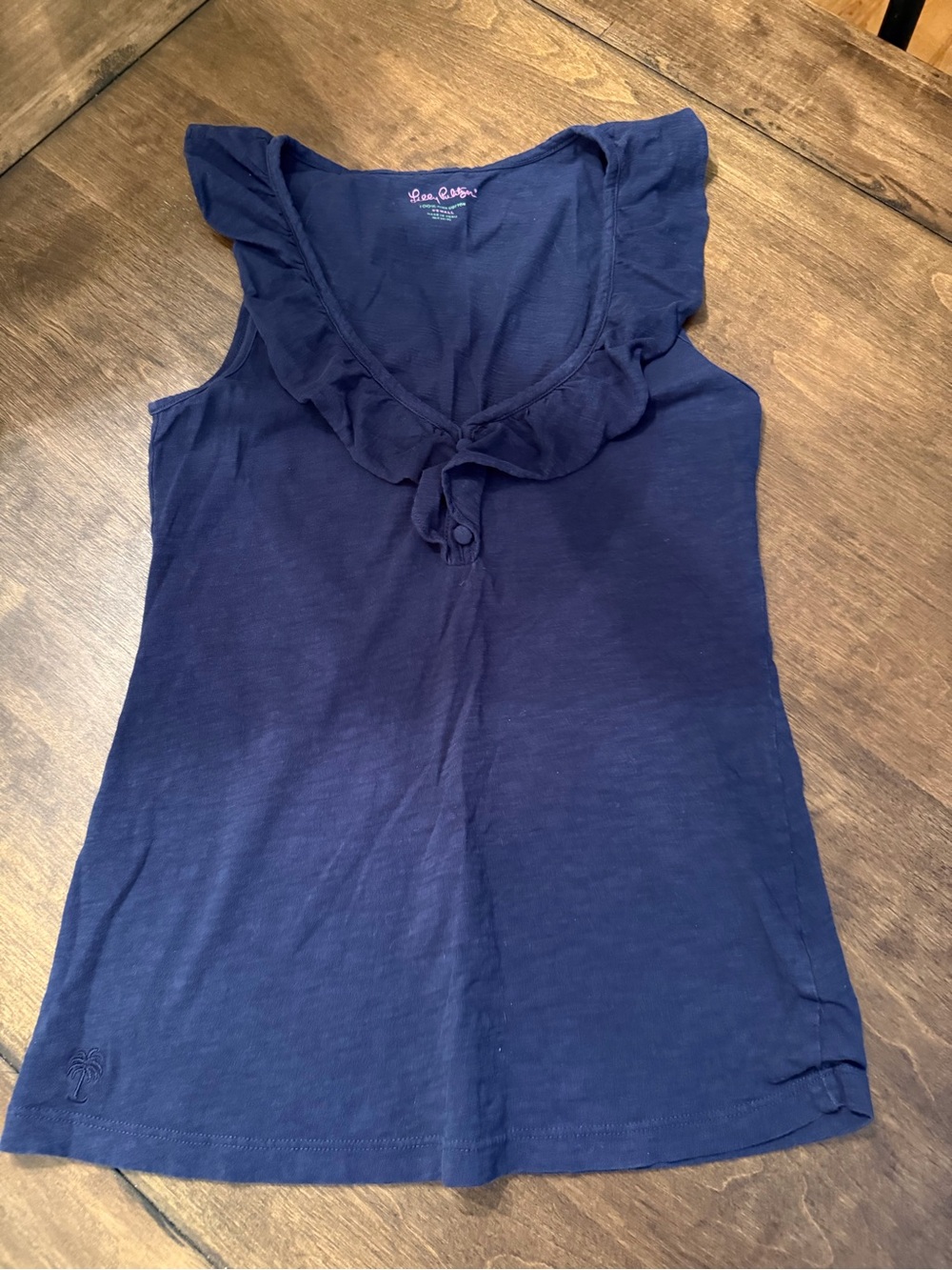 Lilly Pulitzer Navy Ruffle-Front Tank Top